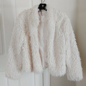 Zinga Ivory Faux Fur Jacket Y2K Open Front Juniors Size Large